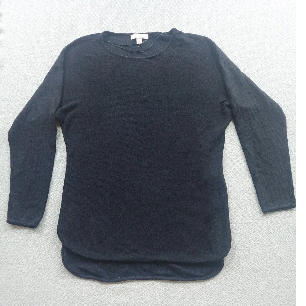 Michael Kors Sweater Womens L Black High Low Side Zip Cotton Blend Knit Pullover